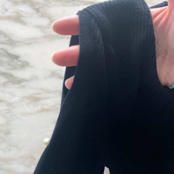 ZARA Black Knit Pearl Accented Open-Shoulder Sweater - Picture 2 of 6